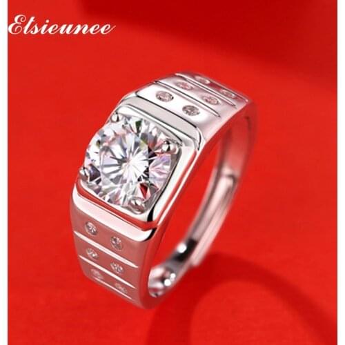 ELSIEUNEE Classic 925 Sterling Silver 2ct Round Cut Moissanite Ring Wedding Engagement Rings For Men Couple Finger Fine Jewelry