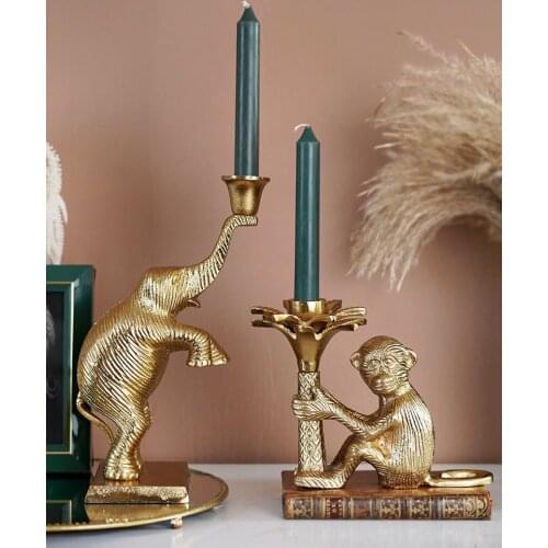 Classical golden aluminum material elephant monkey animal shape candle holder home hotel villa creative decoration crafts