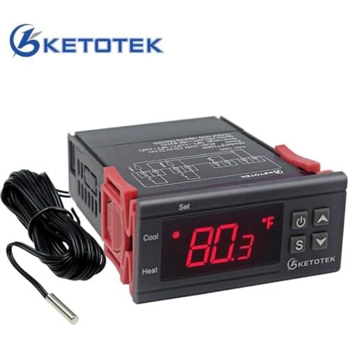 KT1000 Digital Temperature Controller Two Relay Output Thermostat Incubator 110V 220V 10A Heat Cool Celsius Fahrenheit Display