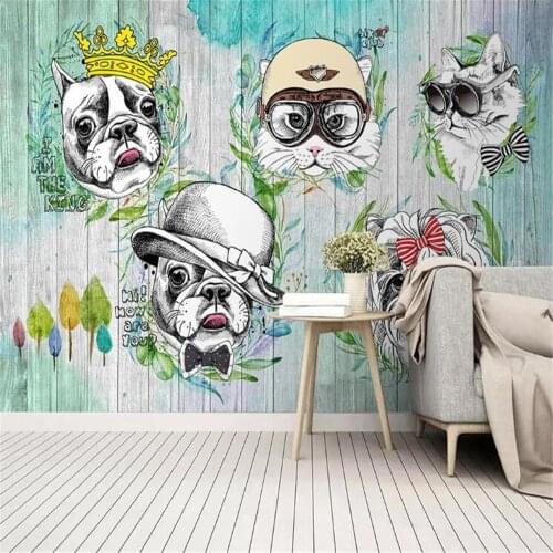 Milofi hand painted animal cat and dog cartoon background wall decoration painting wallpaper