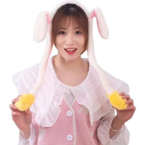 Girls Cute LED Light Up Rabbit Headband with Airbag Moving Ears Children Bunny Long Plush Toy Hair Hoop Party Photo Props