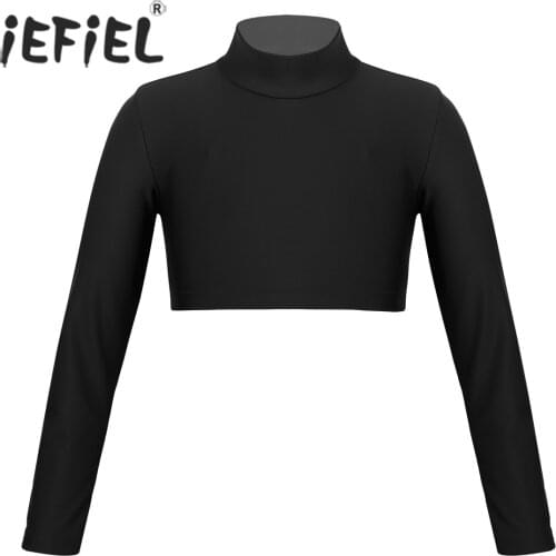 IEFiEL Girls Fashionable Dancewear Polo Neck Crop Top for Dancing Stage Performance Ballet Gymnastics Leotard Tops for Kids