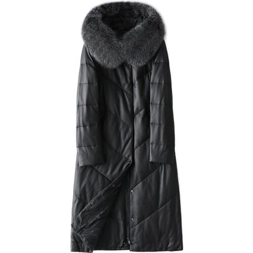 Fashion Fox Collar Sheepskin Coat 2020 New Womens Leather Duck Down Jacket Thick Warm High-end Loose 3xl 4xl Black Genuine