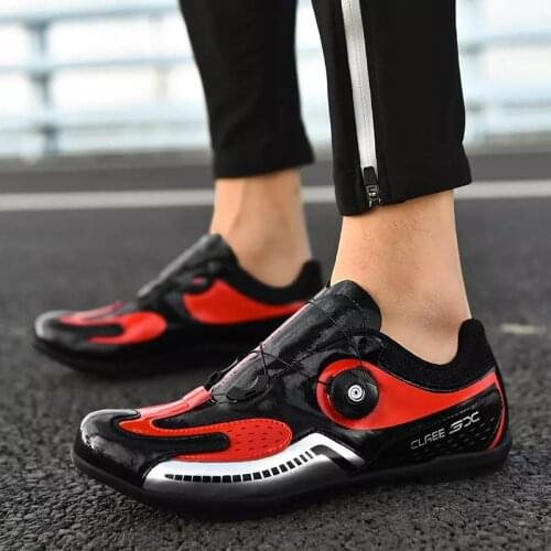Mens Professional Road Cycling Shoes Couple Flat Bottomed Non Lock Mountain Cross Country Anti Slip Riding Shoes Rubber Sole