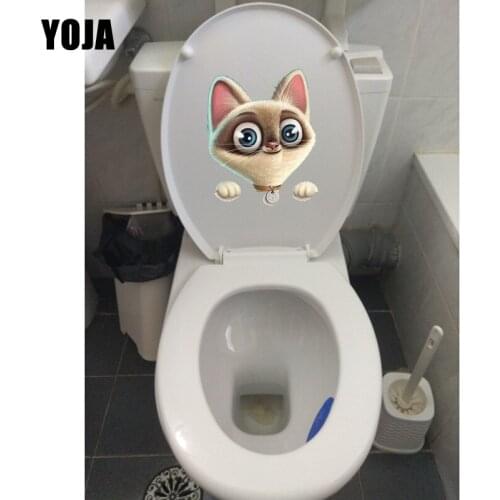 YOJA 17.5*21.5CM Peeping Cartoon Cat WC Toilet Seat Stickers Kids Bedroom Wall Decals T1-0168
