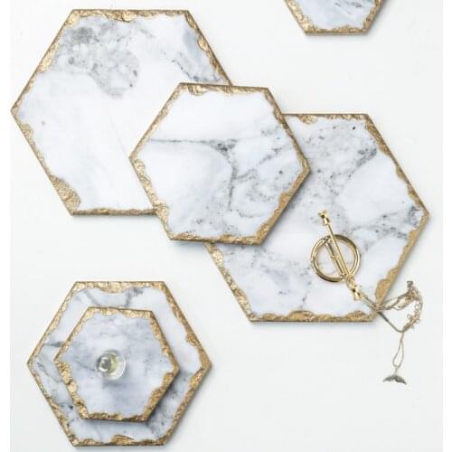 DUNXDECO Coffee Cup Pad Plate Table Placemat Photoing Ground Mat Modern Marbling Hexagon Golden Border Desk Art Accessories