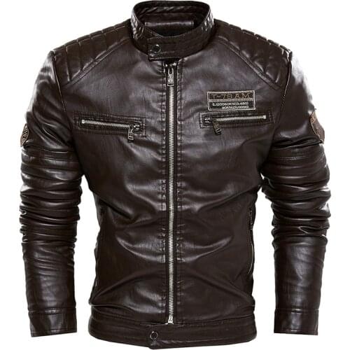 New British Style Motorcycle Biker Leather Jacket Men Fashion Embroidery Soft Leather Coat Fleece PU Jacket Men Clothing