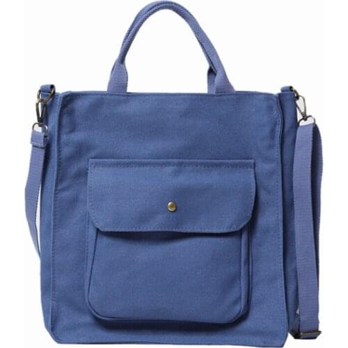 New Vintage Solid Color Canvas Shoulder Bag Womens Casual Cloth Handbag Girls Student Schoolbag Large Fabric Tote Crossbody Bag