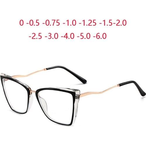 Women Men Anti-blue Light Cat Eye Myopic Glasses TR90+Metal Myopia Photochromic Prescription Eyeglasses 0 -0.5 -0.75 To -6.0