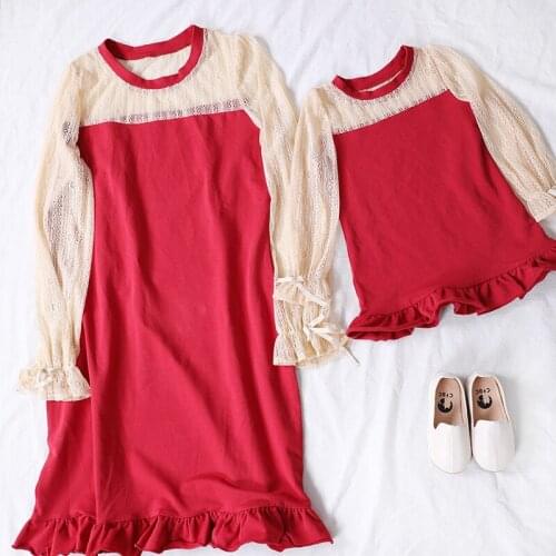 Matching Family Outfits Spring Autumn New Fashion Mother and Daughter Lace Splicing Mermaid Dresses Mommy and Me Clothing Dress