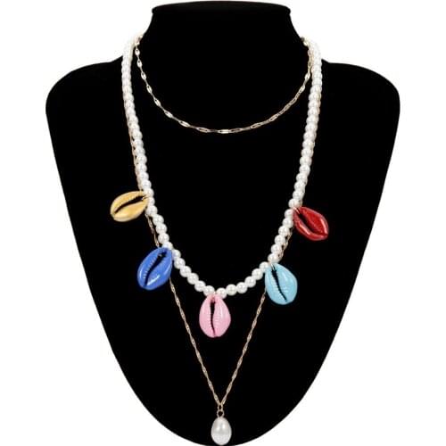 Bohemian Individual pearl multi-layer collars colorful natural shell handmade bead collar bone necklace woman