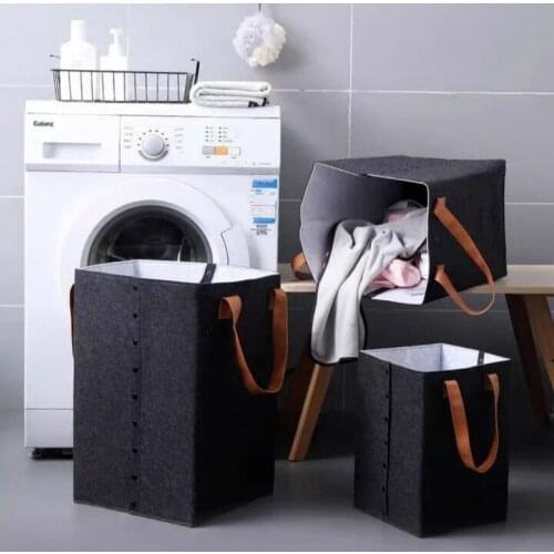 3 Size Portable Felt Storage Basket With Open Buttons Dirty Clothes Laundry Basket Foldable Clothing Bags Kids Toys Organizer
