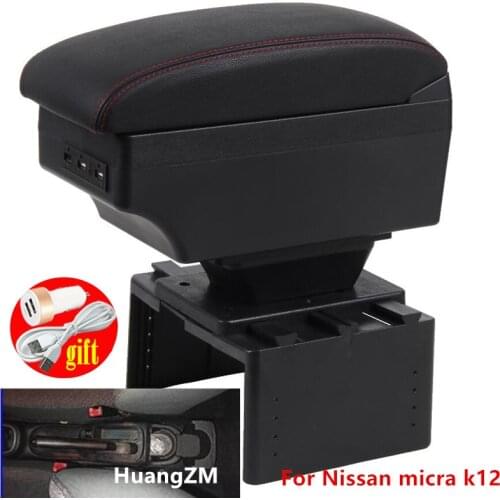 For Nissan micra k12 Armrest box Interior Parts special Retrofit parts Car Armrest Center Storage box with USB LED light