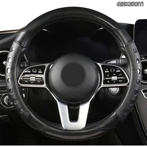 QIEKERETI Microfiber Leather Car Steering Wheel Cover For Jaguar XF XE F Pace XJ X-type Ruitar E Pace Emblem S-type