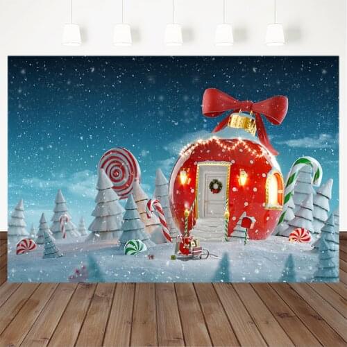 Christmas Candy House Backdrop Winter Snowflake Fairy Tale Photo Background Snow Children Kids Photography Backdrops