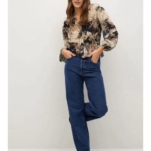 Chiffon blouse with long-sleeved flower print shirt long-sleeved elegant shirt top