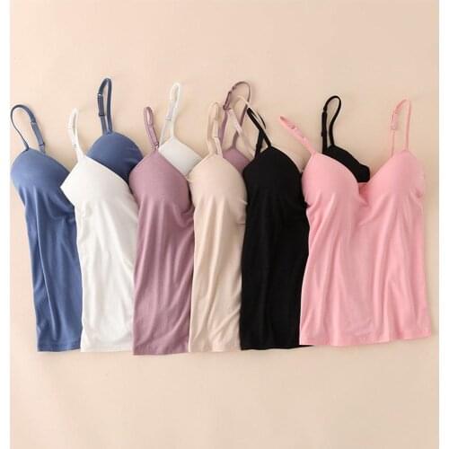Sexy Women Chest Pad Integrated Vest Bra Summer Bottom Underwear Female Solid Color Camis Base Tanks Tops Ladies Brassiere