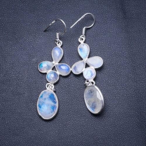 Natural Rainbow Moonstone Handmade Unique 925 Sterling Silver Earrings 2.25" X4692