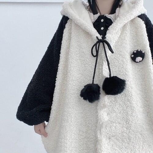 Velvet padded Cute Cartoon bear zipper hooded sweatshirt women loose Korean style street clothes womens jacket Harajuku zipper