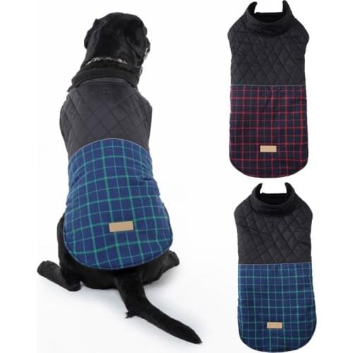 Winter Dog Jacket Pet Dogs Clothes Plaid Patch-work Coat For Cold Weather Windproof Warm Dog Sweaters For Small Large Dogs
