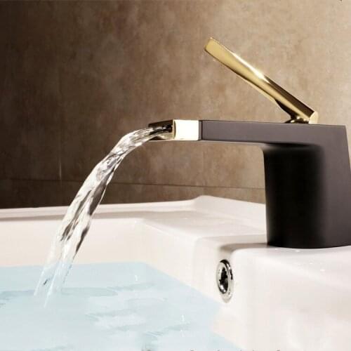 Gold and Black Brass Bathroom Sink Faucet Hot Cold Basin Faucet Mix Tap Luxury Bathroom Faucets-High quality material