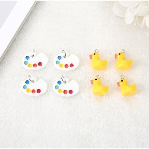 10pcs/ lot 3D Mini Duck and Flat back Drawing board Resin Charms Accessory for Necklace Earring Keychain Pendant DIY Making