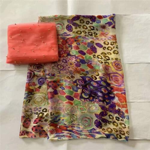 2019 High Quality 5+2 Yards African 100% Silk Chiffon Lace Fabric For Lady Dress Stretch High-class Printed Silk Fabric!LXF61627