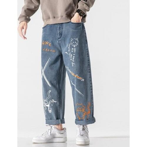 2021 Hot Fashion Distressed Moto Bike Vintage Jean Plus Oversize Hip Hop Design Brand Jeans for Mens Straight