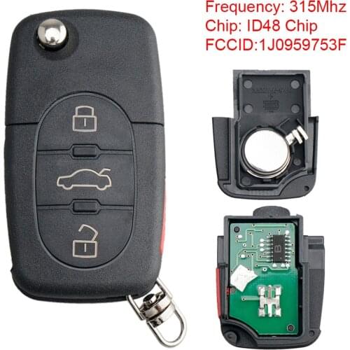 315Mhz 3+1 Buttons Car Remote Key with ID68 Chip 1J0959753F Fit for 1998 1999 2000 2001 Volkswagen VW Beetle Golf New