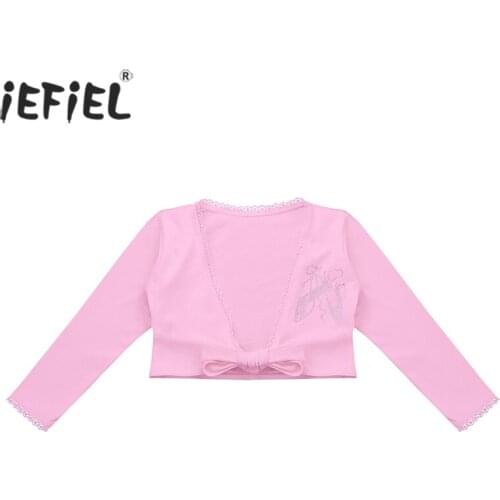 Girl Ballet Gymnastic Leotard Jacket Kids Dance Clothing Classic Long Sleeved Front Knot Cotton Wrap Top Coat Ballet Dance Wear