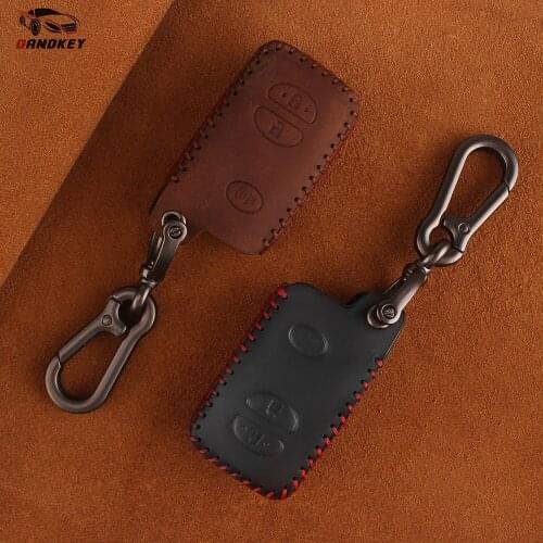 Dandkey Leather Key Case For Toyota Highlander Prado Crown Land Cruiser Prius Vitz Key Case Fob 3 Buttons