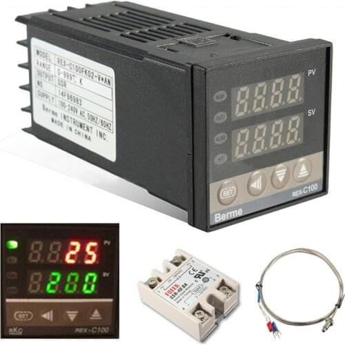 Digital 110-240V 220V AC PID REX-C100 Temperature Controller With Max.40A SSR K Thermocouple Sensor