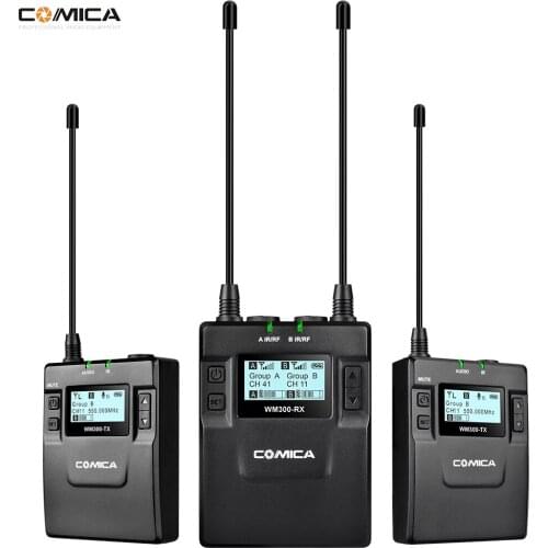 COMICA CVM-WM300A/C UHF 96-channels Metal Wireless Mono/Stereo Lavalier Interview Microphone with Built-in Battery for Canon Nik