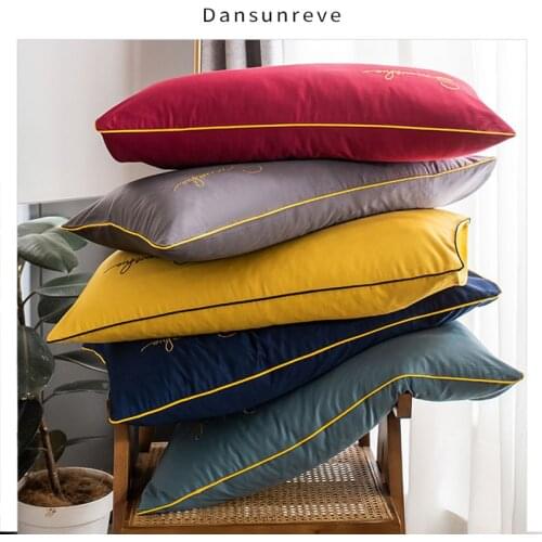 Dansunreve 2 Pcs 100% Cotton Pillowcase Embroidery Solid Color Grey Beige Soft And Luxury Pillow Cover 48*74cm