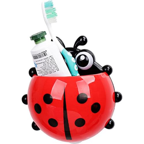 Cute Ladybug Toothbrush Holder Suction Ladybird Wall Sucker Toothbrush&Toothpaste Storage Household Bathroom Supplie Cup Holder