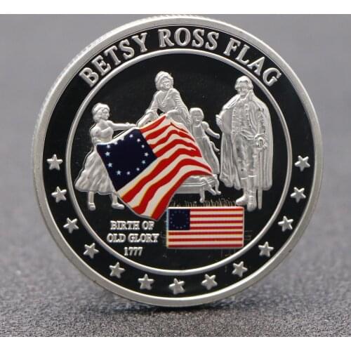 Betsy Ross Flag Silver Coin Emorial Continental Meeting 1777 United States History Collection Commemorative Silver plated Coins