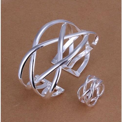 Hot selling 925 jewelry silver plated jewelry set fashion jewelry set Cross Bangle&Ring Jewelry Set SMTS311