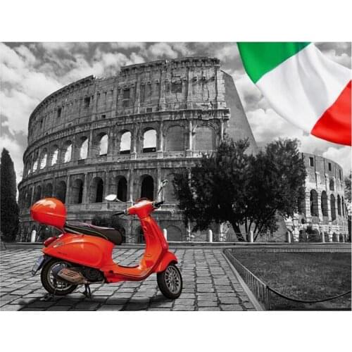 5D DIY Diamond Painting Italian Flag Full Square Diamond Embroidery Rhinestone Picture Round Drill black white red city scenery