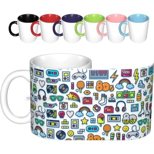 Retro 80s 1980s Vintage Pattern Ceramic Mugs Coffee Cups Milk Tea Mug 80 S 80s Retro 90s Vintage 1980s Cartoon Aesthetic