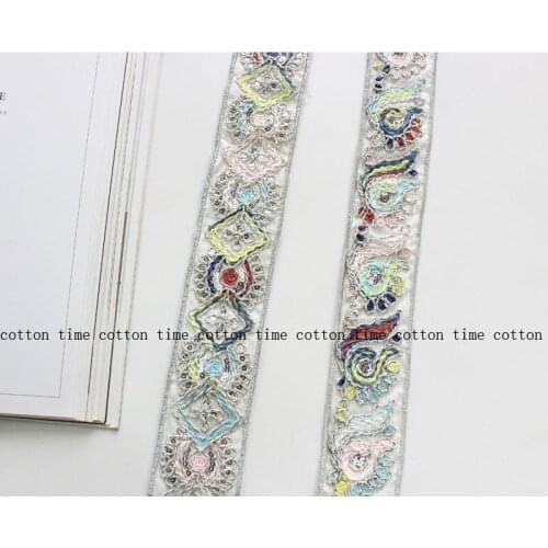 4 Yards Silver Sequins Lace Retro Trims Webbing Embroidery Ribbons for Wedding Dress DIY Sewing Accessories