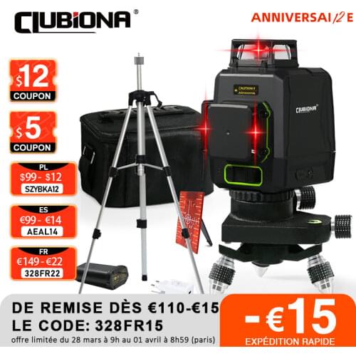 Clubiona Red Laser Level with 3D Base Set 12 Lines 3D Self-Leveling 360 Horizontal And Vertical Cross Super Powerful Laser Beam