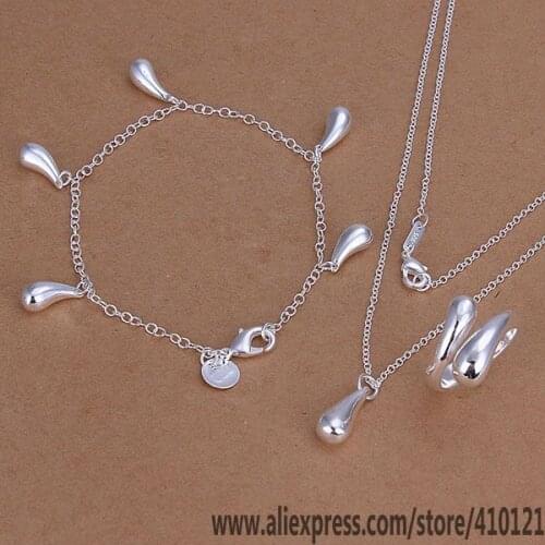 S305 Hot Sale Silver Color Fine Jewelry Sets,Wholesale Jewelry Elegant Charms Fashion Set Droptear Ring Bracelet Necklace