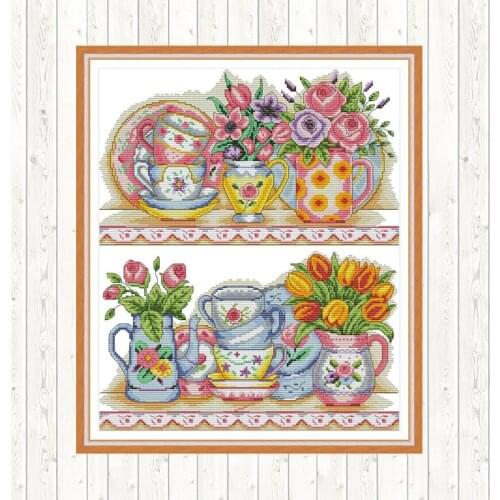 The Vase on The Shelf Count Cross-stitch Embroidery Kit Flowers DIY Handmade Needlework 14ct 11ct Printed on Canvas DMC Threads