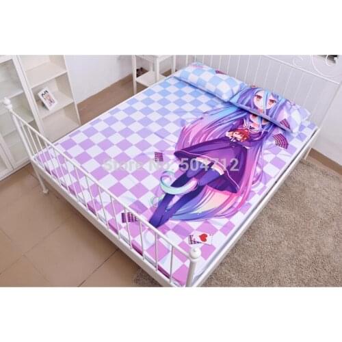 Japanese Anime Cartoon No Game No Life Milk Silk Mattress Cover Fitted Sheet Fitted cover bedspread counterpane No.8