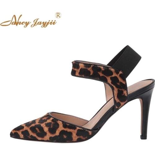 Nancyjayjii Leopard Pointed Toe 4 Inch Thin High Heels Pumps Ankle Elastic Strap Comfortable Sexy Fashion Women Shoes 2019