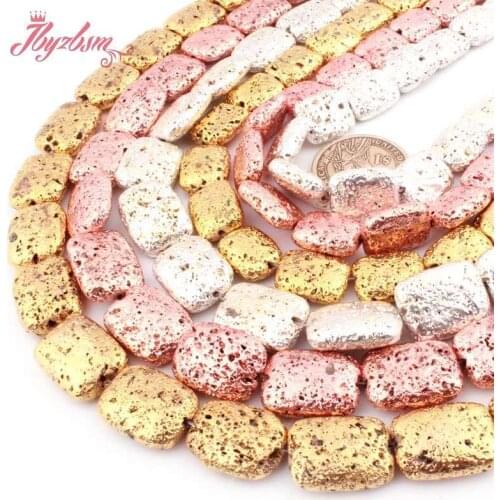 Natural Rock Lava Silver Gold Plateds Rectangle Spacer Stone Beads For Jewelry Making DIY Necklace Bracelat 15" Free Shipping
