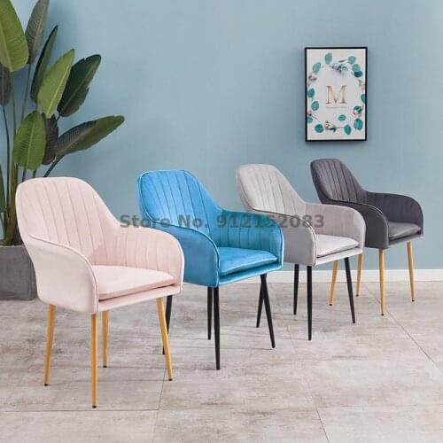 Nordic light luxury dining chair simple home negotiation armrest flannel backrest stool bedroom net red makeup dressing chair
