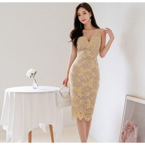 New arrival backless sexy Spaghetti Strap formal dress fashion casual elegant vintage slim high quality basic lace pencil dress