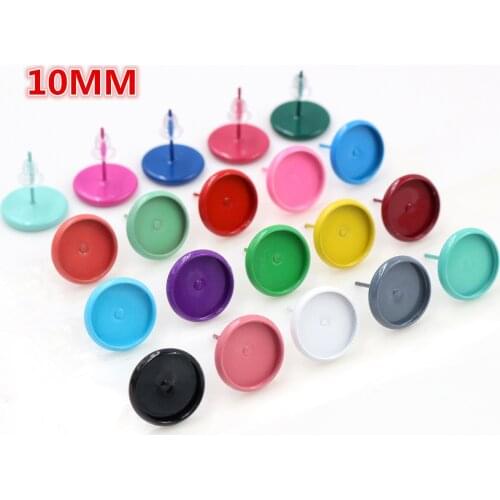 New Colors) 10mm 20pcs/lots 22 Colors Plated Earring Studs,Earrings Blank/Base,Fit 10mm Glass Cabochons,earring setting