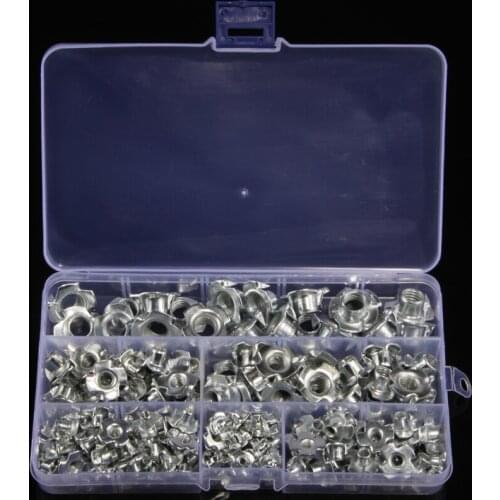 160PCS M3/M4/M5/M6/M8/M10 Four Pronged T Nuts Zinc Plated Blind Inserts Nut For Wood Furniture